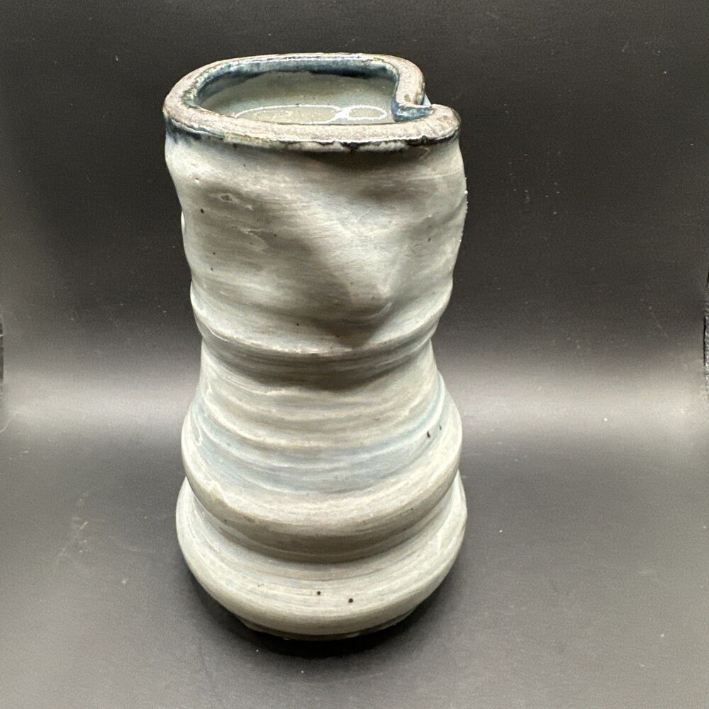 Vintage Handmade Studio Art Stoneware Pottery Glazed Vase Signed TS